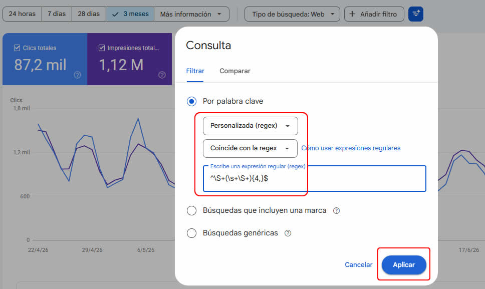 Long tails en Search Console Regex